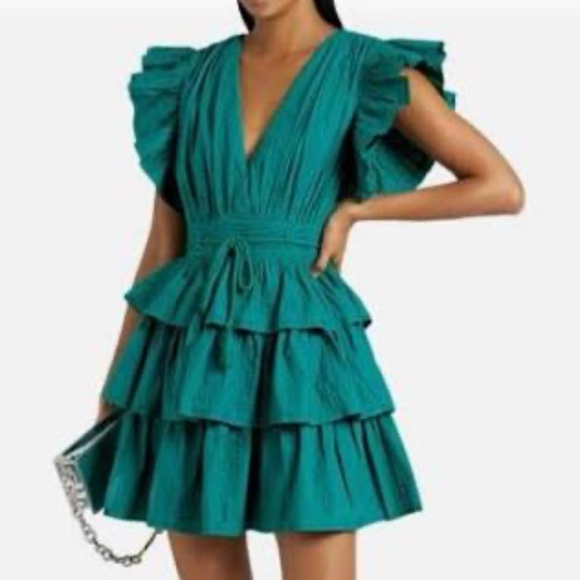 Ulla Johnson Camilla Cotton Poplin Mini Dress Verdigris (Green) in Size 8 - Picture 11 of 12